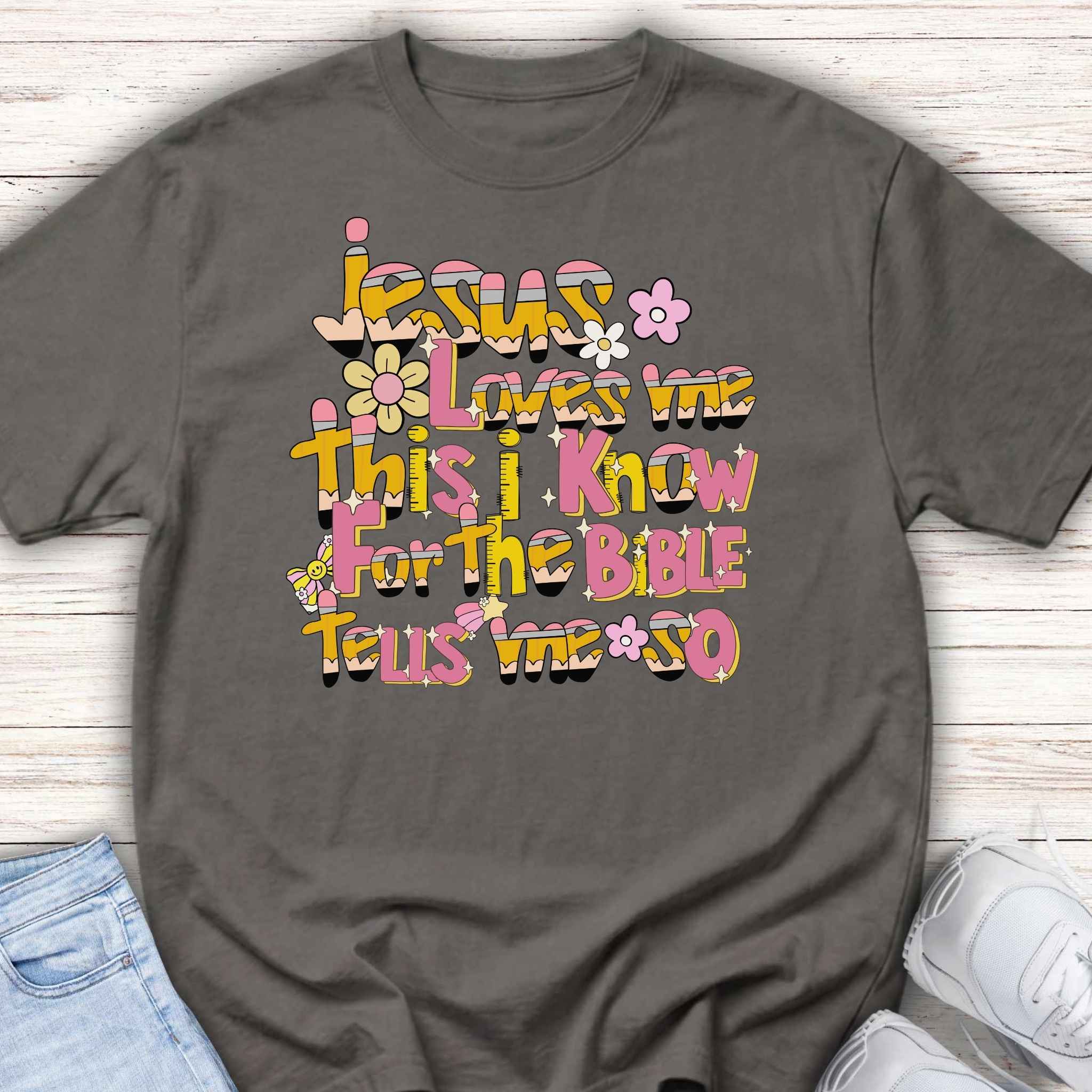 Youth Tee — Retro Floral 'Jesus Loves Me' Christian Kids Shirt