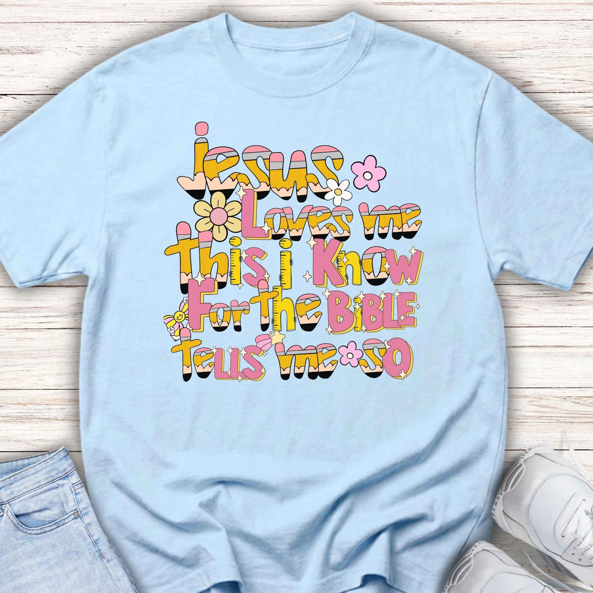 Youth Tee — Retro Floral 'Jesus Loves Me' Christian Kids Shirt