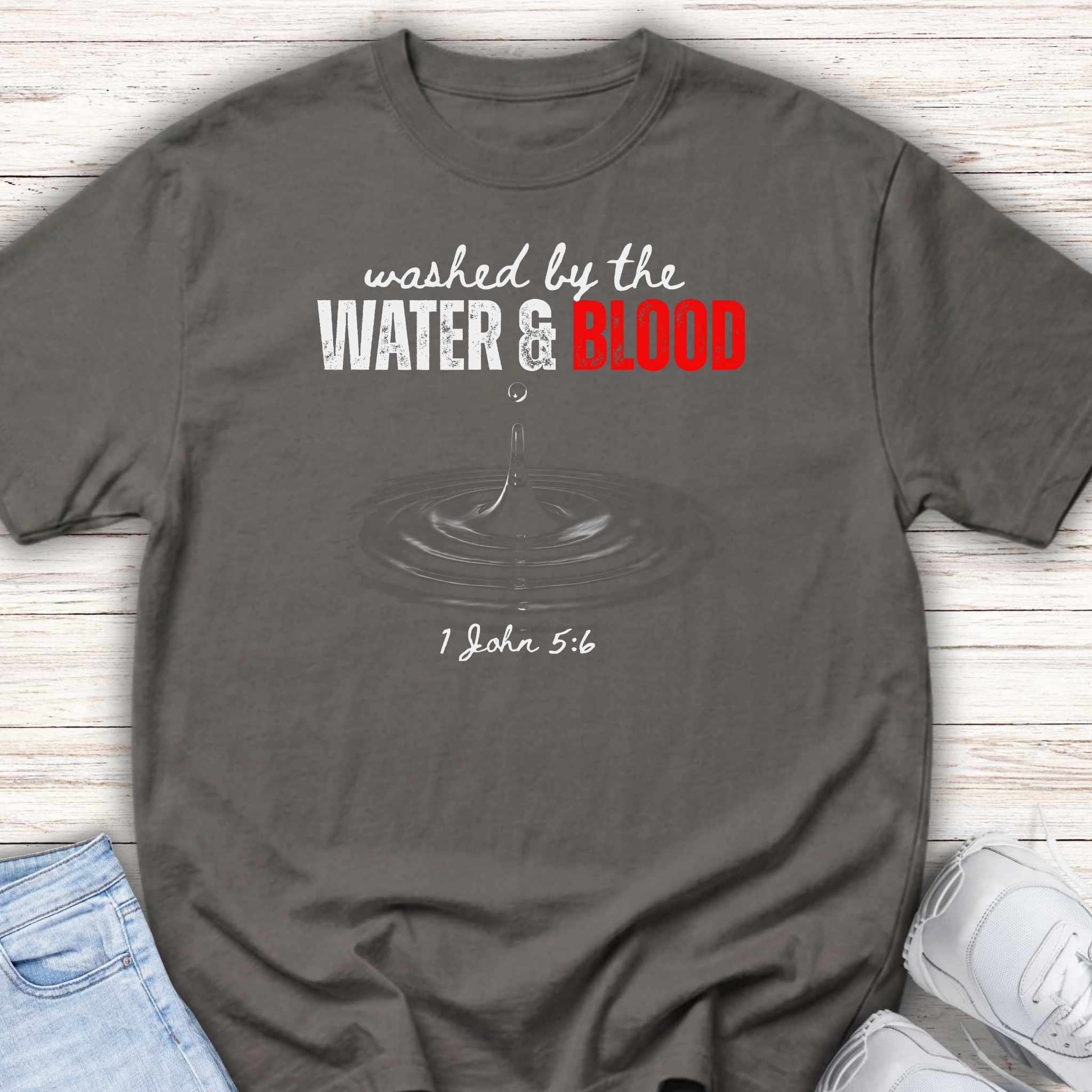 Youth Tee "Washed by the Water & Blood" Christian Faith Graphic