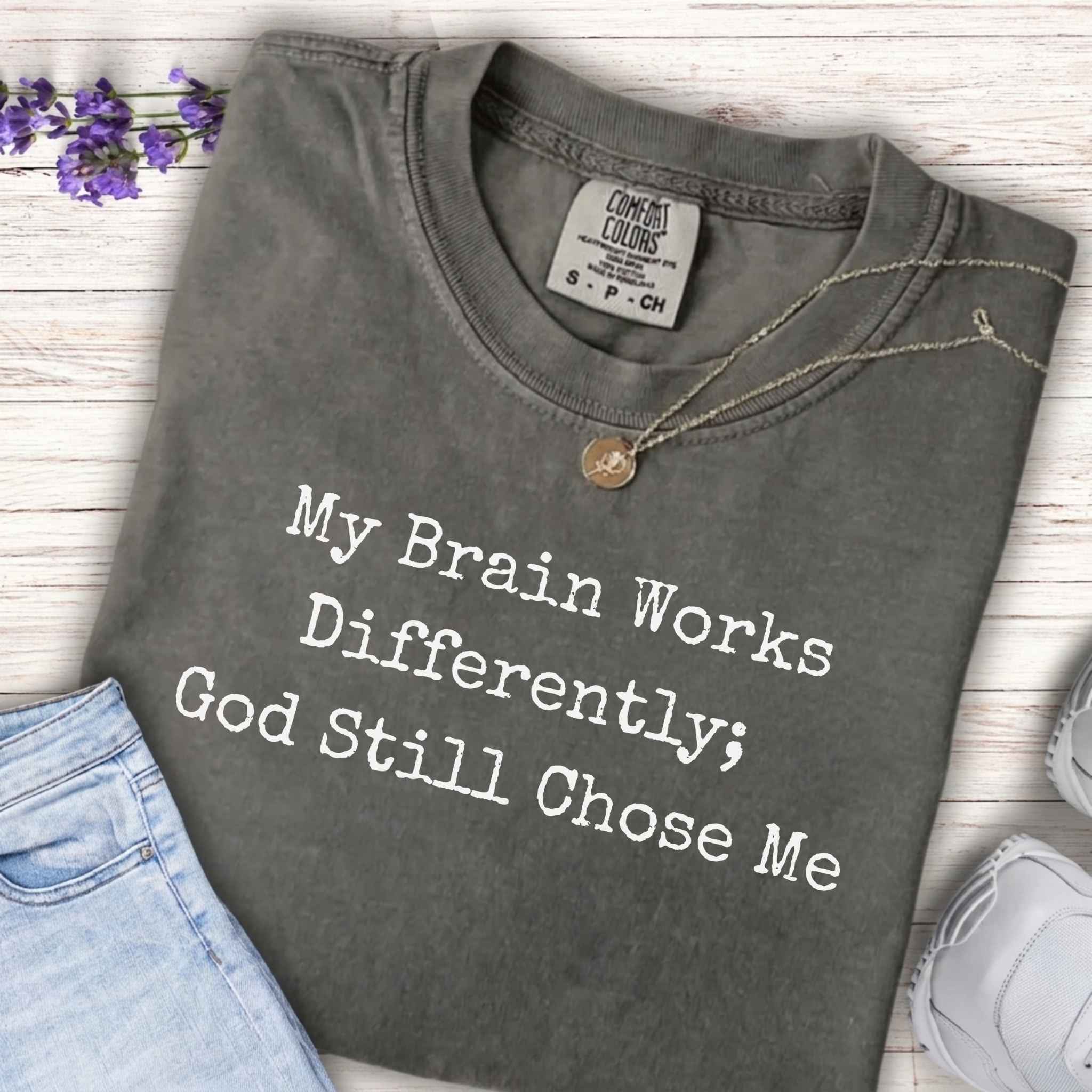 Youth Tee — "My Brain Works Differently; God Still Chose Me" Inspirational Christian Shirt