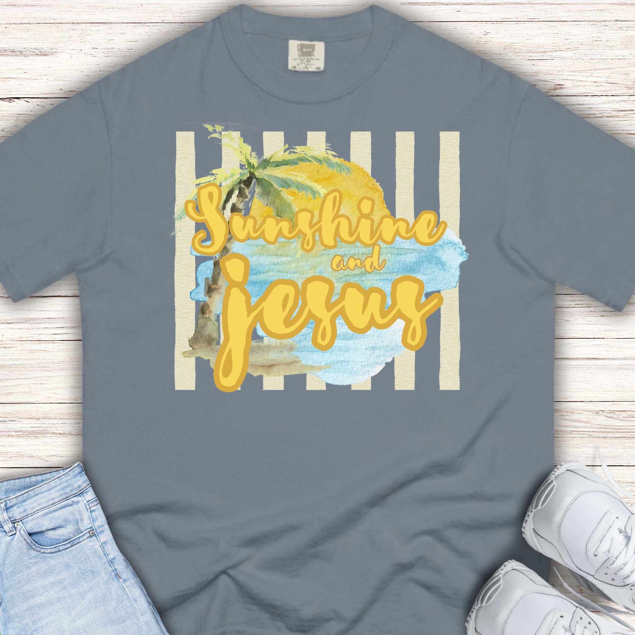Youth Tee — "Sunshine and Jesus" Palm Beach Christian Graphic Shirt