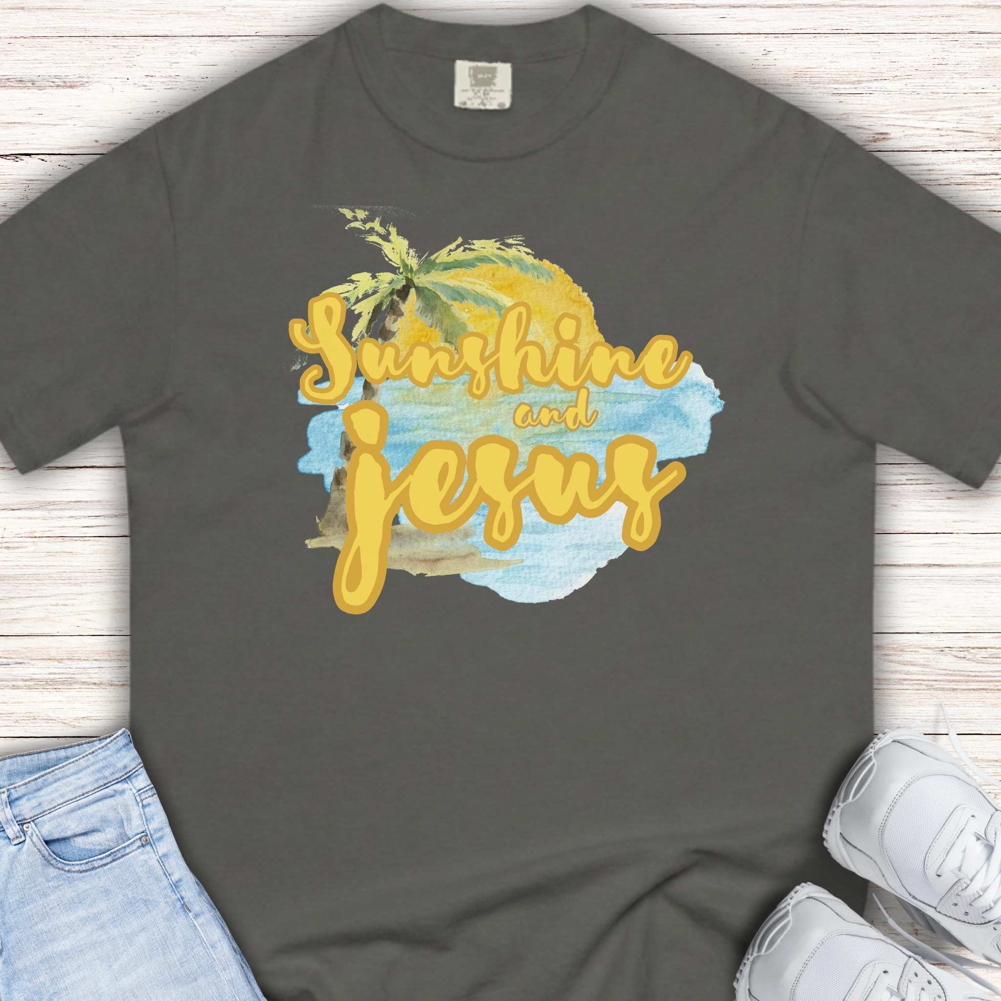 Youth Tee — Sunshine and Jesus Palm Tree Christian Graphic Shirt