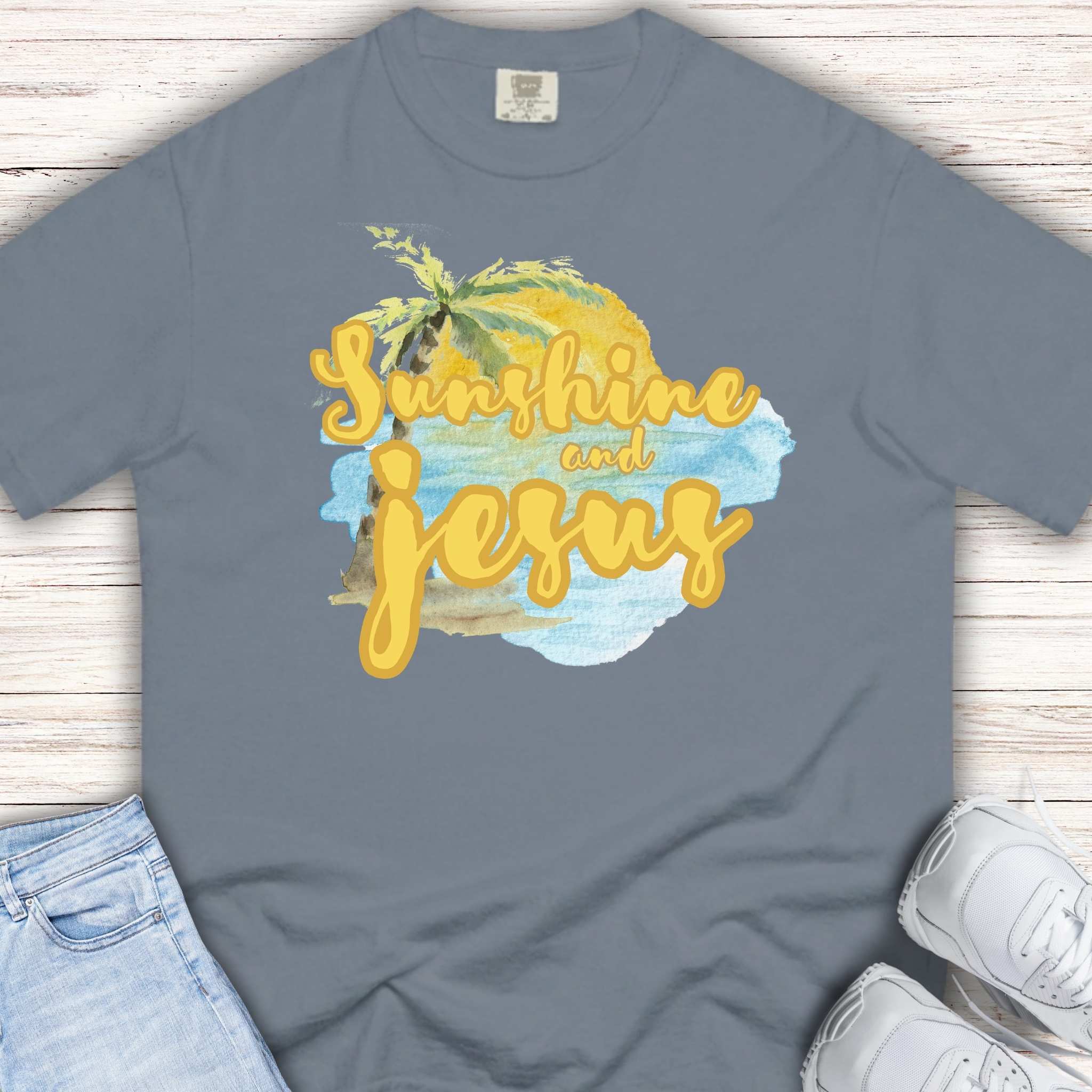 Youth Tee — Sunshine and Jesus Palm Tree Christian Graphic Shirt