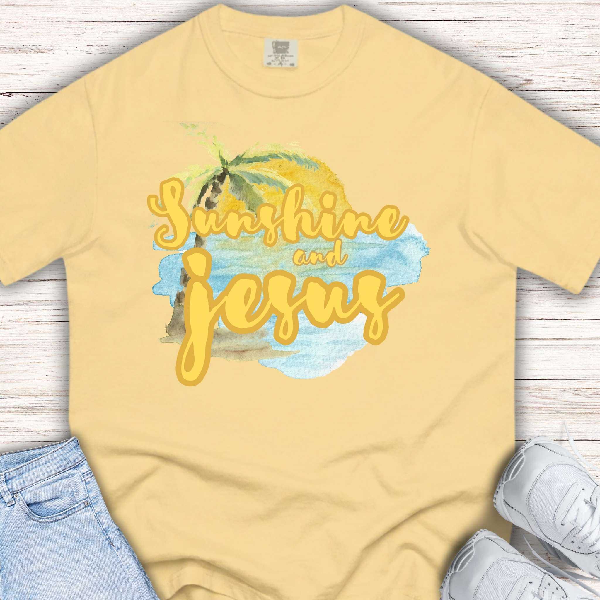 Youth Tee — Sunshine and Jesus Palm Tree Christian Graphic Shirt