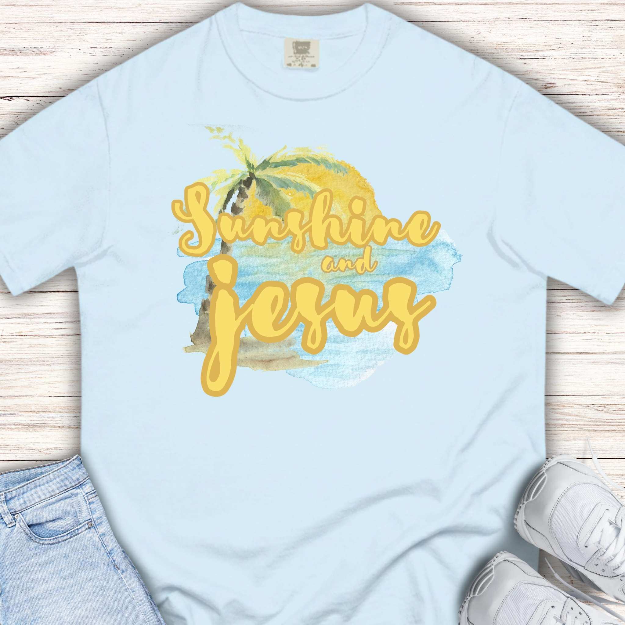 Youth Tee — Sunshine and Jesus Palm Tree Christian Graphic Shirt