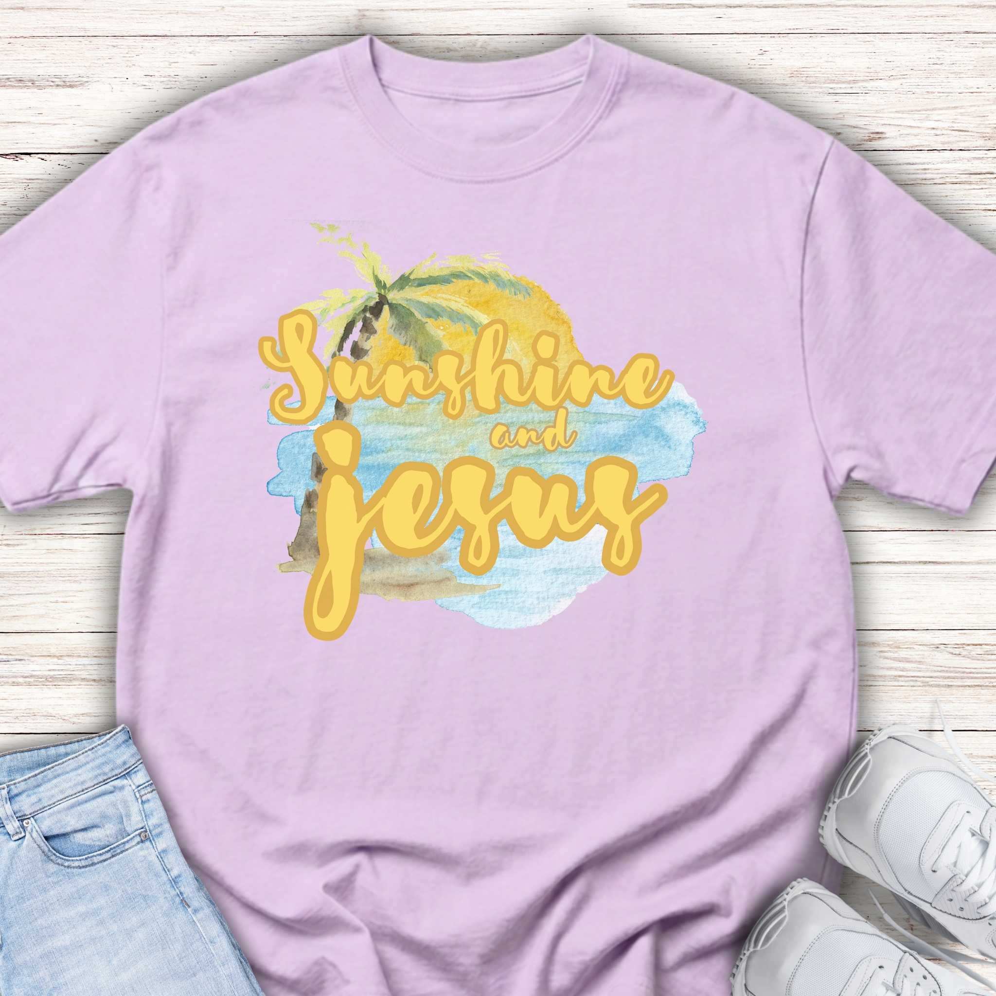 Youth Tee — Sunshine and Jesus Palm Tree Christian Graphic Shirt