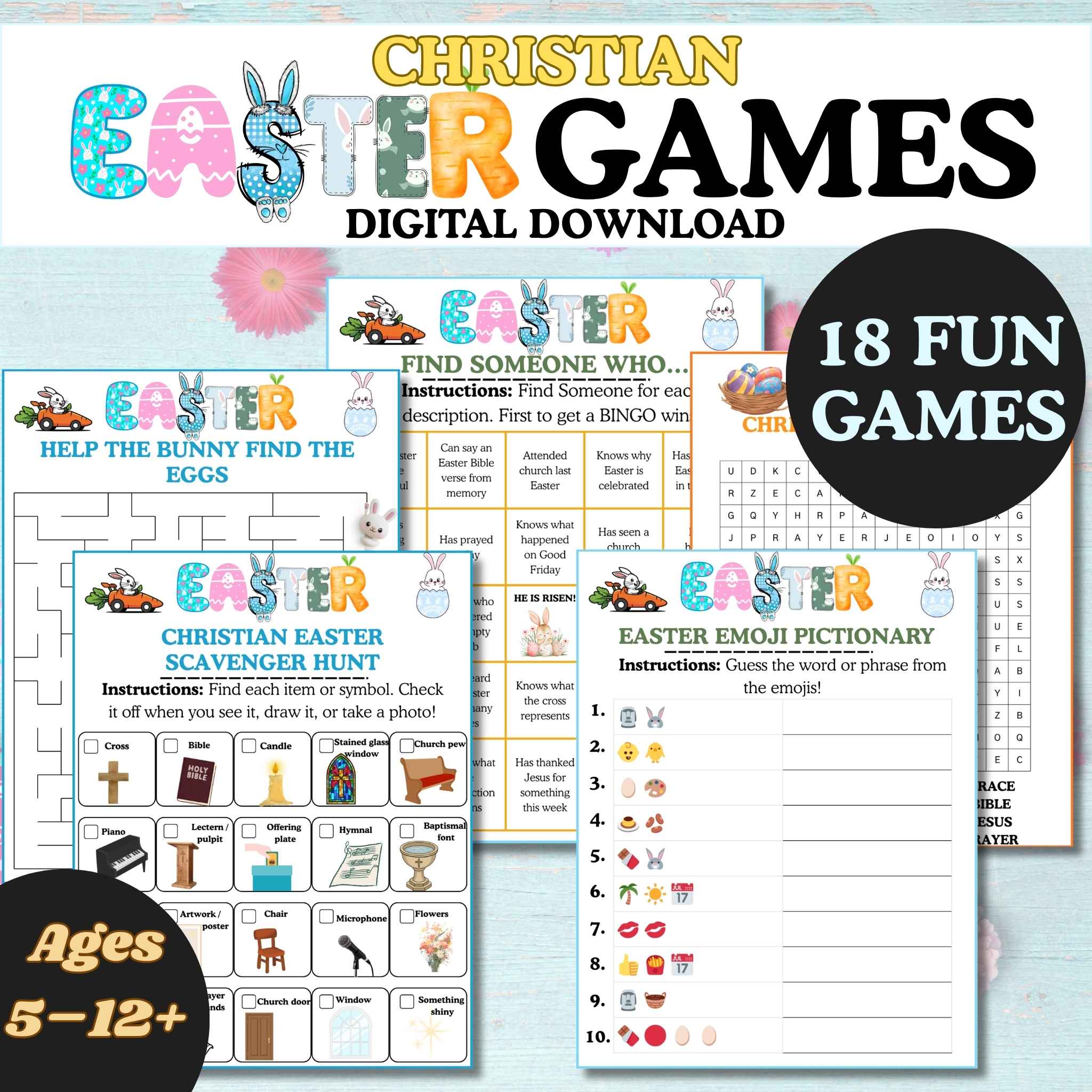 Christian Easter Games Bundle for Kids | Printable Bible Easter Activities | Church Easter Party Games