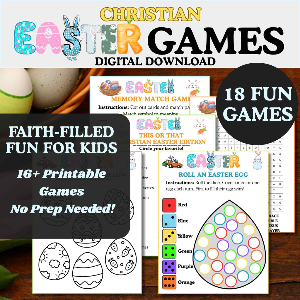 Christian Easter Games Bundle for Kids | Printable Bible Easter Activities | Church Easter Party Games