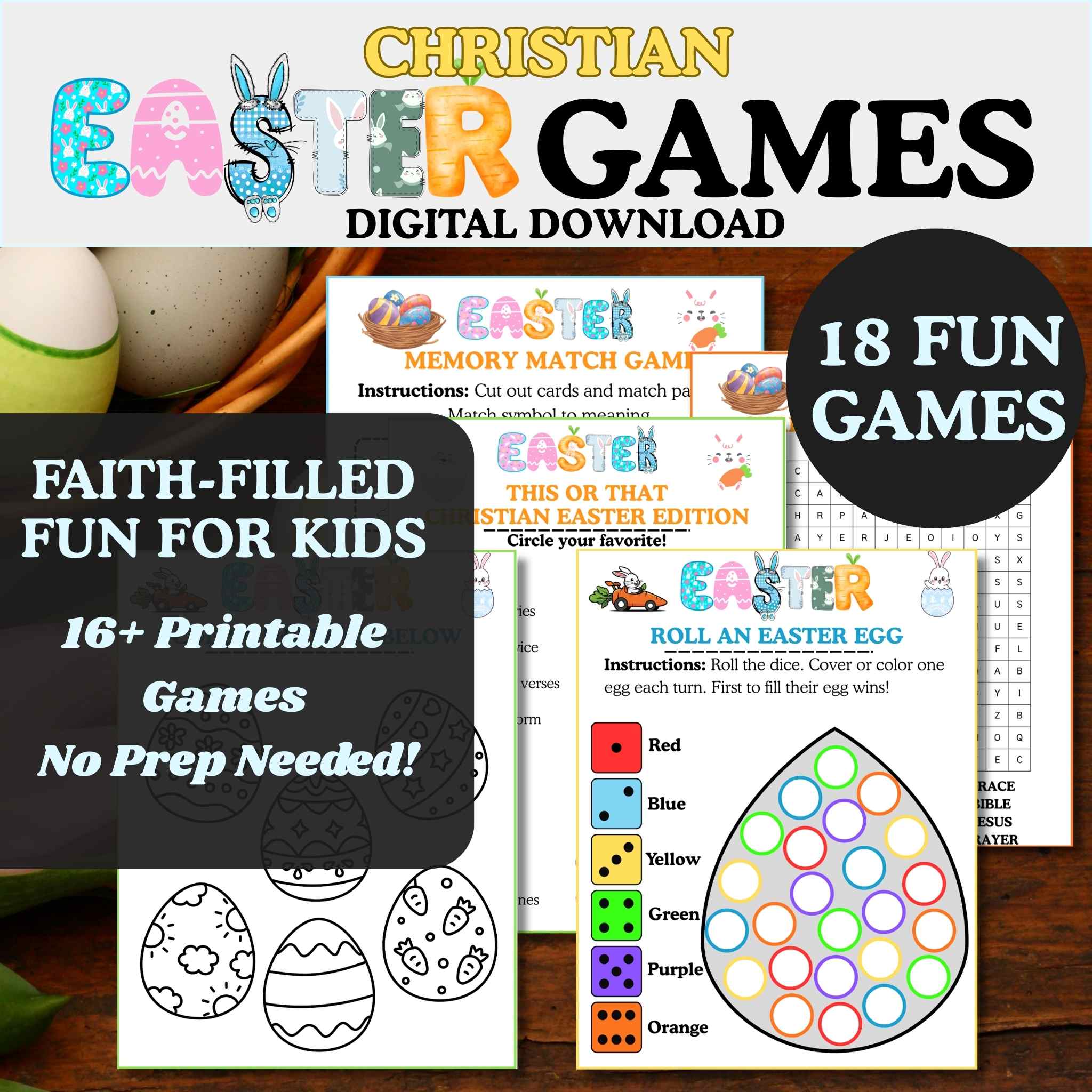 Christian Easter Games Bundle for Kids | Printable Bible Easter Activities | Church Easter Party Games