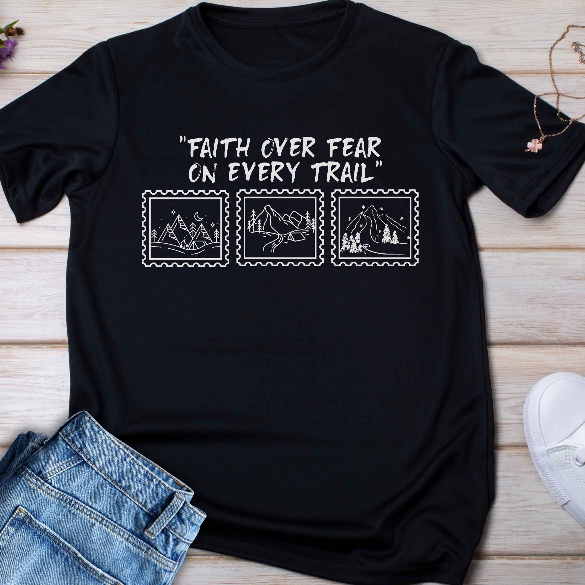 Kids Tee — "Faith Over Fear on Every Trail" Adventure Graphic Shirt