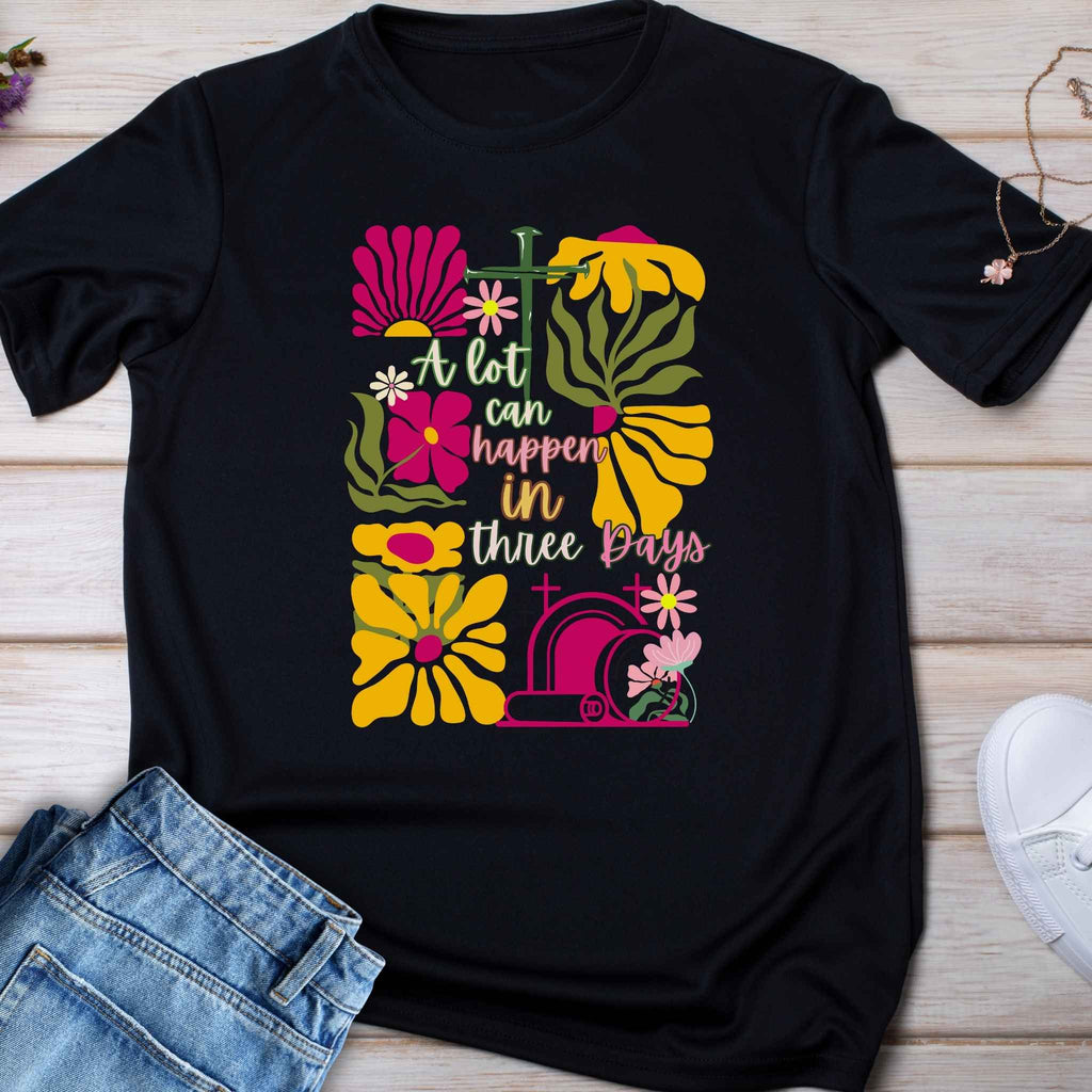 Kids Tee — 'A lot can happen in three Days' Colorful Floral Graphic Shirt