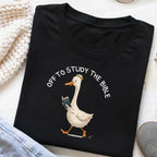 Kids T-Shirt - "Off to Study the Bible" Cute Goose Christian Tee for Sunday School & Church