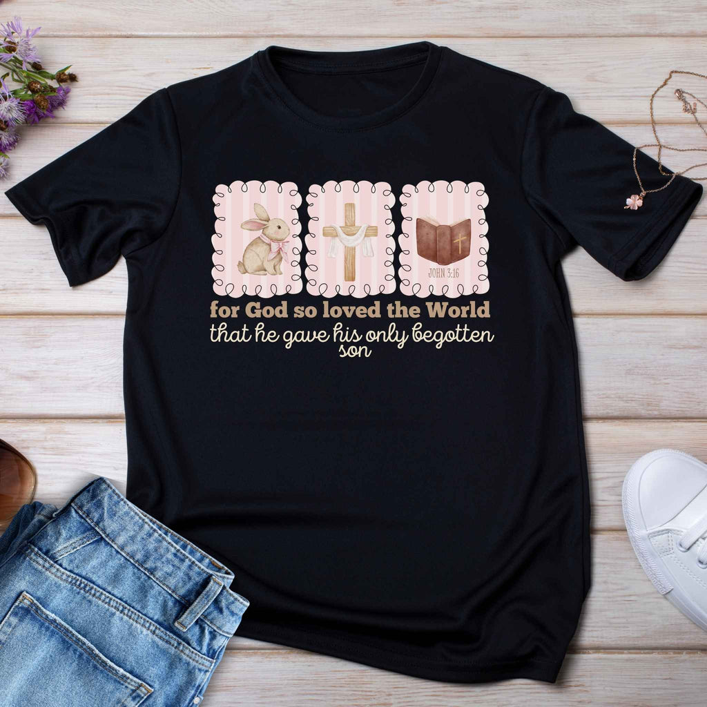 Kids Tee — 'For God So Loved the World' Cute Animal Cross Design