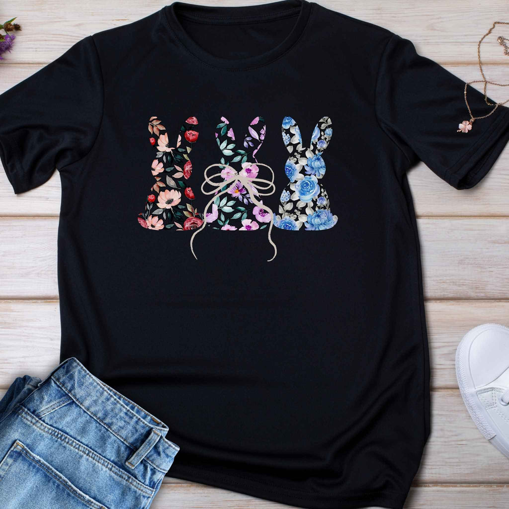 Kids Floral Bunny T-Shirt — Colorful Easter Rabbit Trio Tee