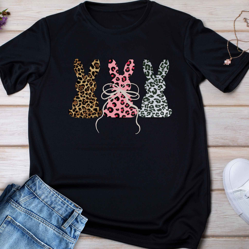 Kids Tee — Leopard Print Trio Bunny Easter Shirt