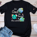 Kids Tee — "For God So Loved the World" Cute Earth Graphic Christian Shirt