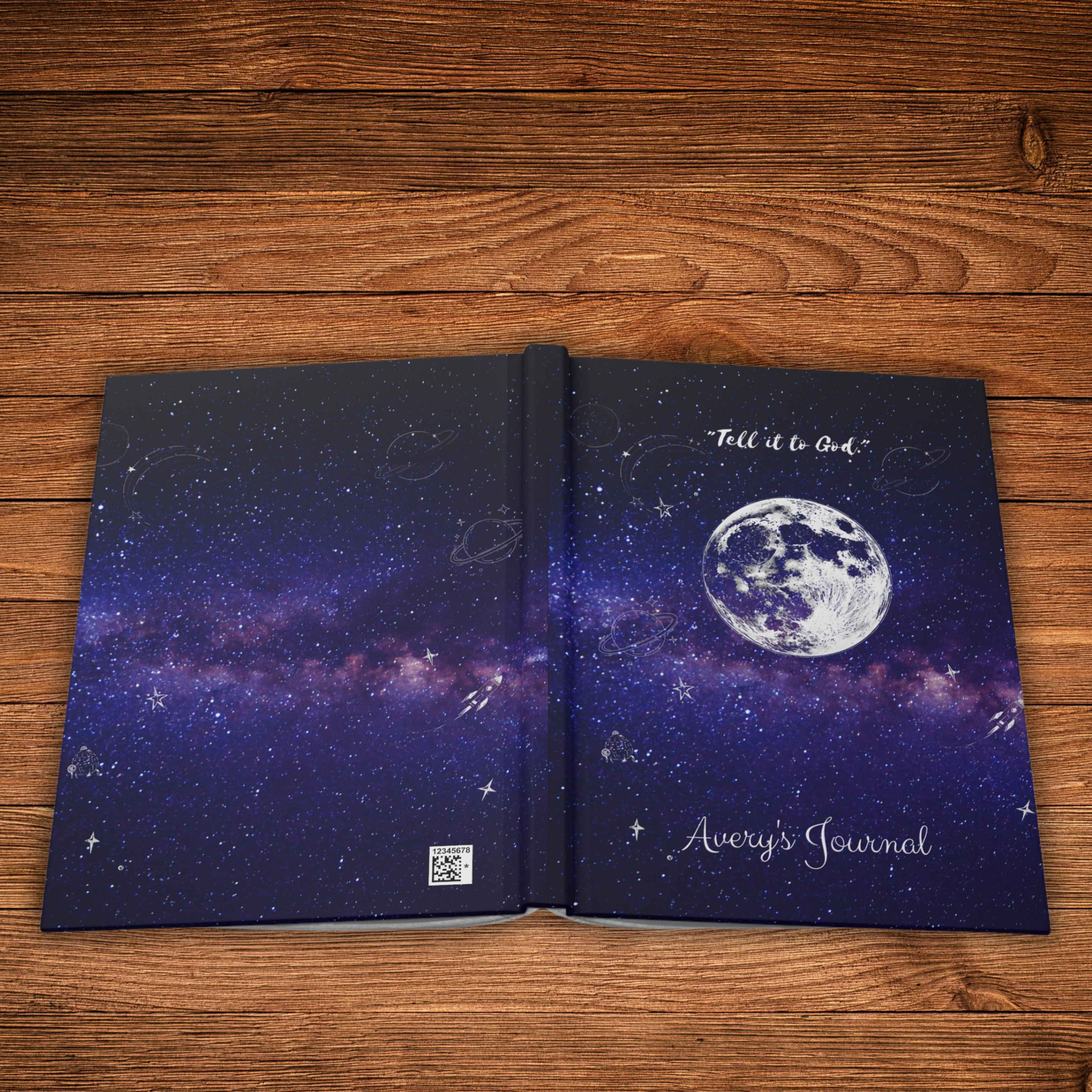 "Tell it to God" Personalized Prayer Diary- Purple Nebula Hardcover Journal