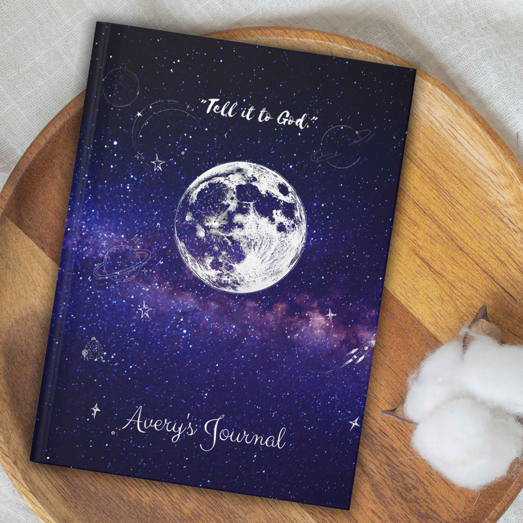 "Tell it to God" Personalized Prayer Diary- Purple Nebula Hardcover Journal