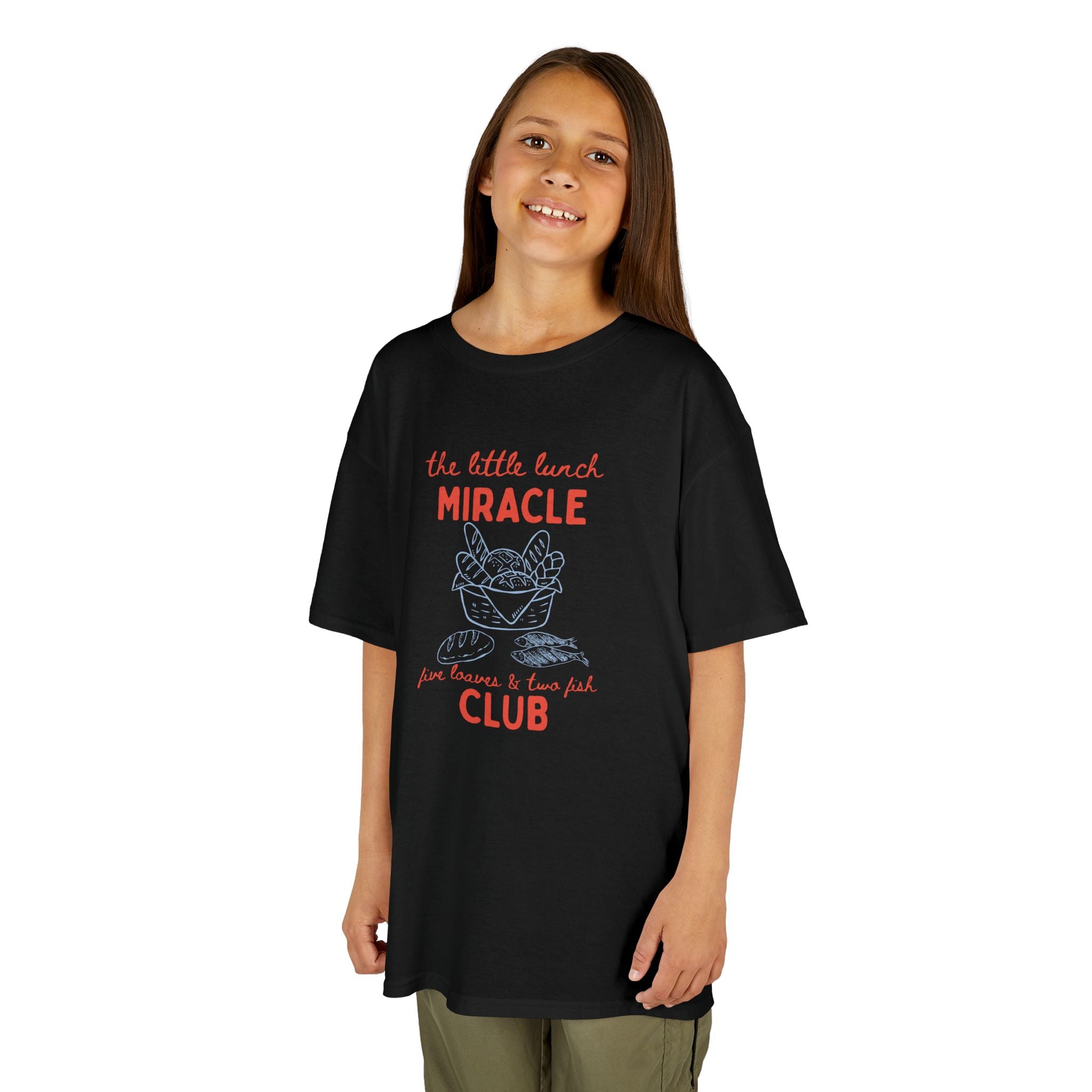 Retro "The Little Lunch Miracle" Kids Christian T-Shirt | 5 Loaves and 2 Fish Bible Story Tee