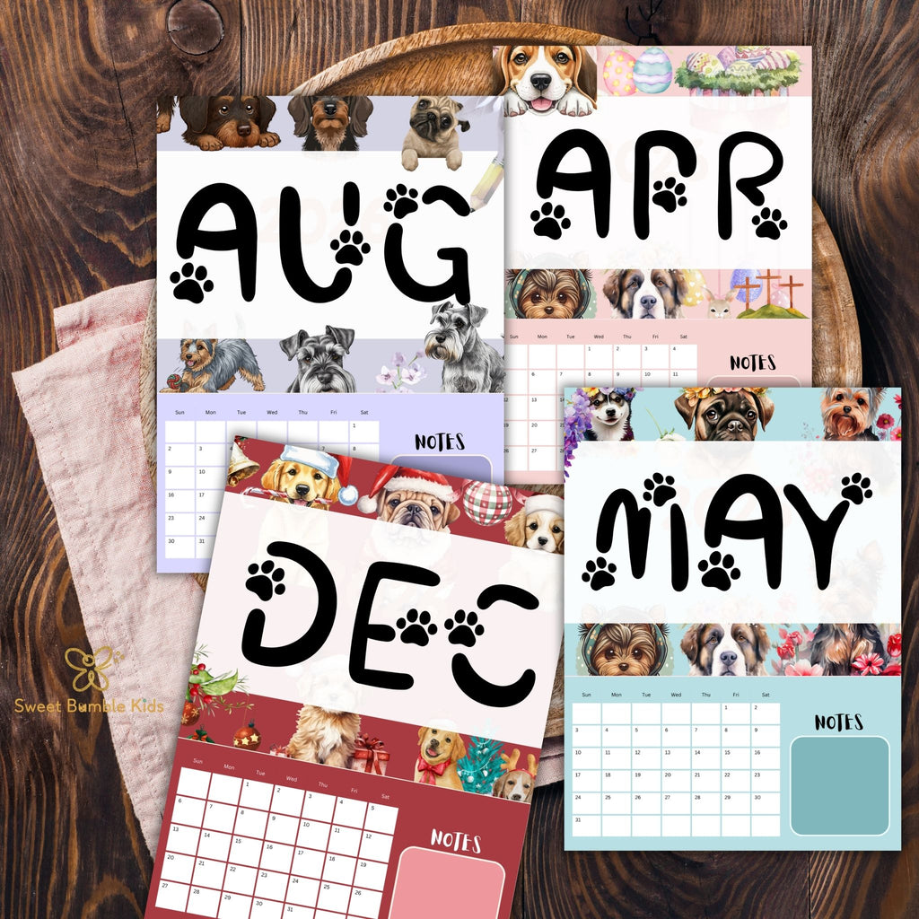 2026 Dog Watercolor Printable Calendar