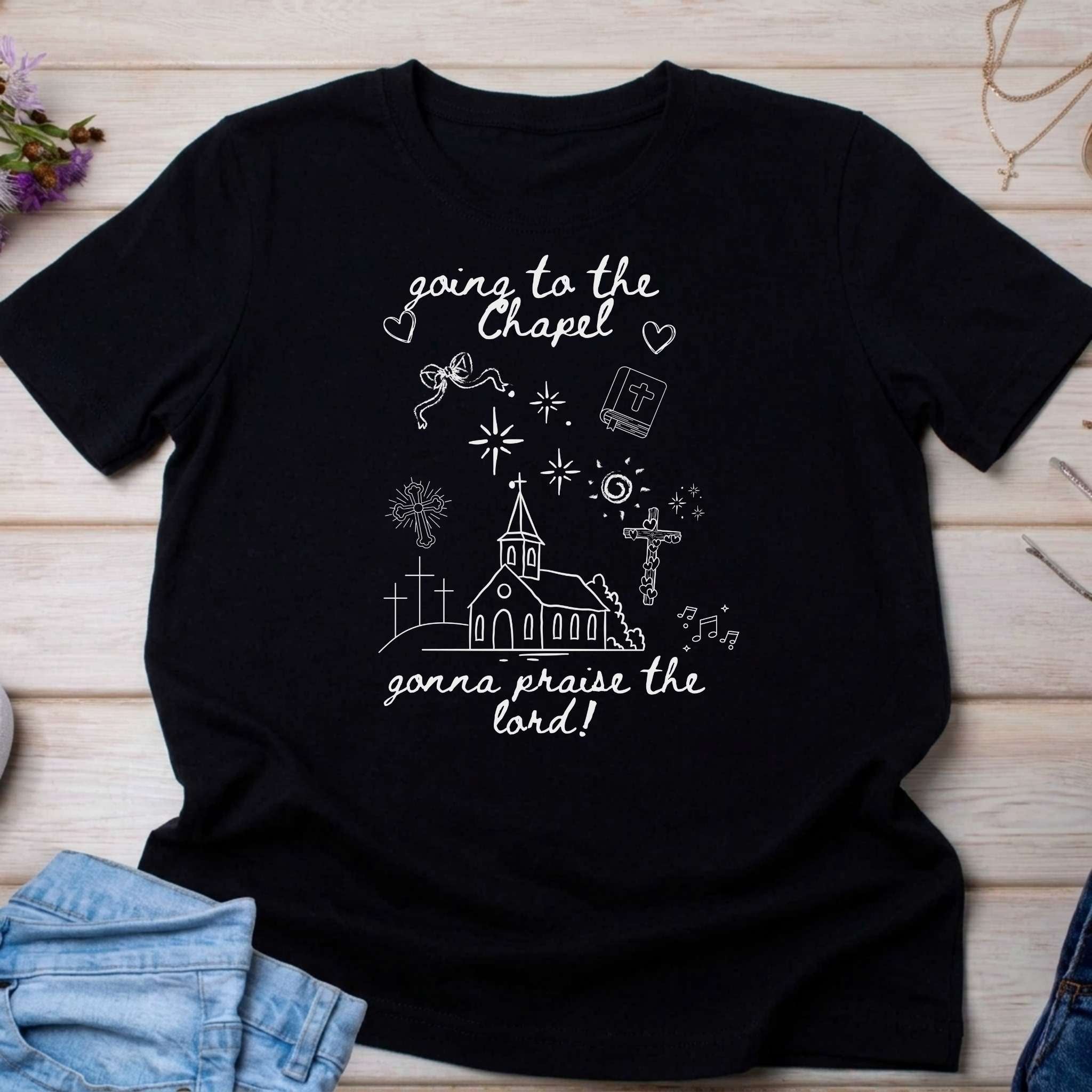 "Going to the Chapel, Gonna Praise the Lord" Church Kids Graphic T‑Shirt